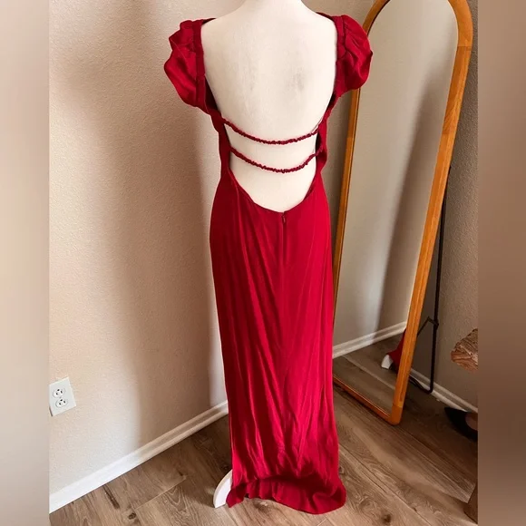 🌶️NYE Reformation🌶️ Odyn Cherry Red Backless Side Slit New Years Eve Gala Dress - Picture 7 of 13